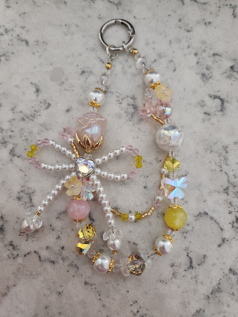 Pink & Yellow Beaded Charm  Keychain